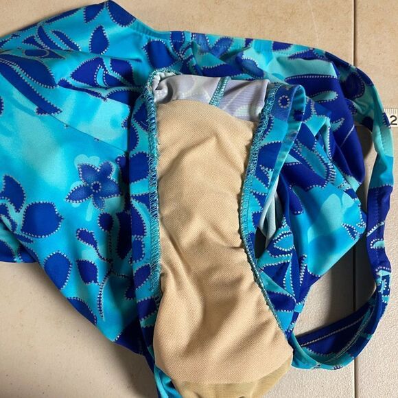 Vintage Blue One Piece Tropical Resort Swimsuit Small - Picture 7 of 8